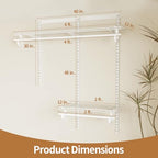 PROWORX 2-4 Ft. Expandable Closet Organizer System Kit, White Custom Metal Wire Shelving, Organization and Storage Shelves Wall Mounted with Hanging Rods