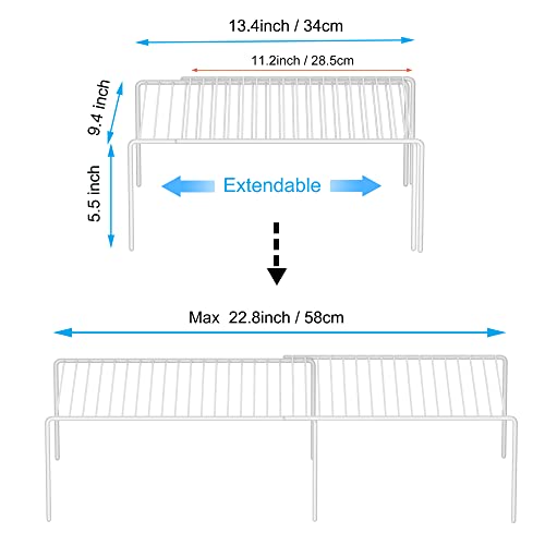 iPEGTOP Expandable Freezer Cabinet Storage Shelf, 2 Pieces Rustproof Spice Rack, Adjustable Kitchen Organizer Counter Fridge Pantry Shelf Space Saver (White) - color: White