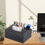 Tissue Box Cover Rectangle Black Tissue Box Holder PU Leather Facial Tissue Organizer,Multifunctional Remote Control Stationery Storage Box,Home Office Supplies Car Napkin Caddy - color: Multifunctional Tissue Box-black Weave