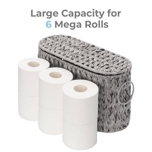 GRANNY SAYS Toilet Paper Storage Basket with Lid and Handle, Durable Toilet Paper Holder, Waterproof Bathroom Organizers and Storage, Wicker Basket for Bathroom Storage, Grey - color: Grey, size: 15¾"L x 6½" Wx 10¼"H (with Lid)