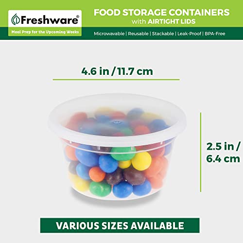 Freshware Food Storage Containers [50 Set] 12 oz Plastic Deli Containers with Lids, Slime, Soup, Meal Prep Containers | BPA Free | Stackable | Leakproof | Microwave/Dishwasher/Freezer Safe - size: 12 oz, 50-Set