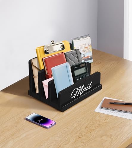 Mail Organizer for Desk,Wooden Mail Holder with Divider, 3-Slot Letter Sorter File Holder,Vertical Bill Organizer for Desktop Document/Notebook/Filing/Folders/Paper