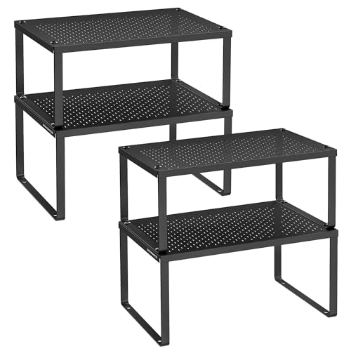 SONGMICS Spice Racks, Set of 4 Metal Cabinet Shelf Organizers, Countertop Organizers, Shelf Risers, Stackable, Expandable, Ink Black UKCS006B01 - color: Ink Black