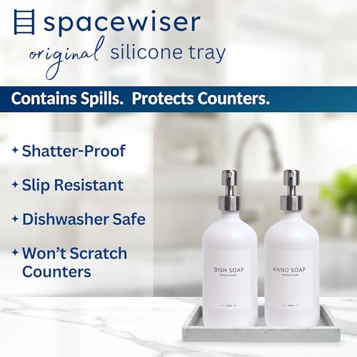 Spacewiser Countertop and Vanity Tray - 2 PC Small 7.7" Silicone Bathroom Trays, Kitchen Soap Tray, Dish Sponge Soap Holder Kitchen Sink Organizer Caddy, Bathroom Counter Trays for Lotion Dispenser - color: Marble Design, size: 2 PC Small - 7"