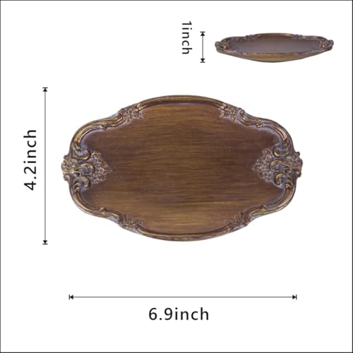 S-MANTIS Vintage Tray Small Antique Trinket Dish,Oval,Ring Holder with Twisted Flower Surrounding, Cosmetics Makeup Storage Organizer,Gift,Aesthetic Room Decor (Bronze) - color: Bronze