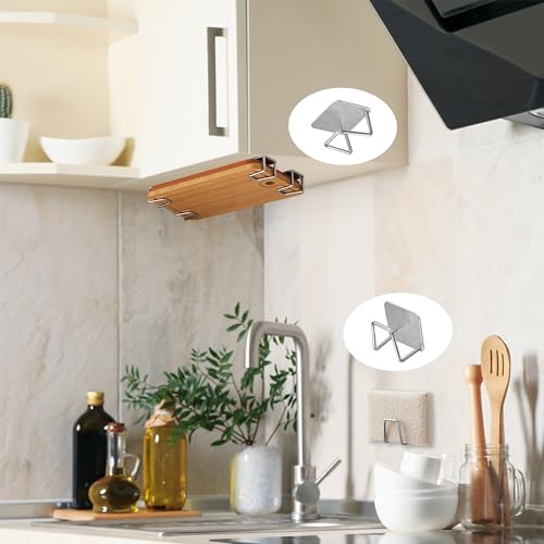 Aogigigio Under Cabinet Cutting Board Holder - 12 Pcs Pot Lid Organizer for Cabinet Cutting Board Holder Rack Storage Stainless Steel Under Shelf Counter Chopping Board Holder