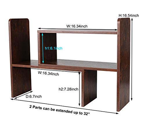 PAG Desk Organizer Desktop Shelf Adjustable Countertop Bookshelf Small Table Shelves Book Organizer Office Organization for Desk, Antique Brown - color: Antique Brown, size: Style 1