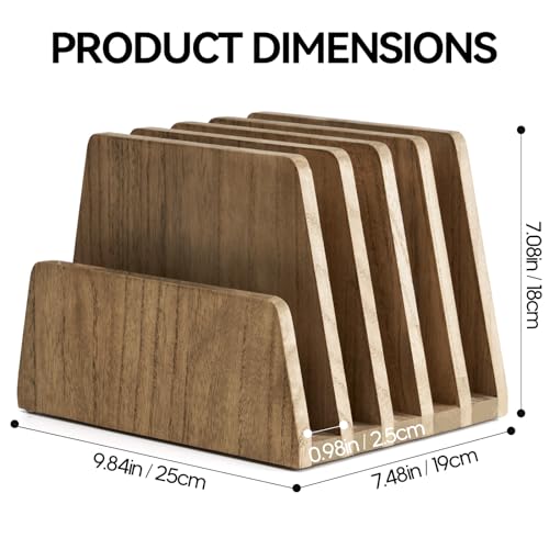 KIRIGEN Wooden Desk Mail Organizer 5 Slots File Paper Holder Desktop Wood Document Letter Holder Organizer for Home Office Dark Brown (5KWJJ-DBR) - color: Dark Brown, size: 5 Slots
