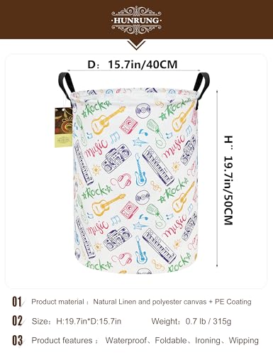 Collapsible Fabric Storage Basket, Waterproof Laundry Hamper with Handles, Round Storage Bin for Clothes Toys, Foldable Organizer for Bedroom Nursery Bathroom(Round-Musical instrument) - color: Round-Musical instrument