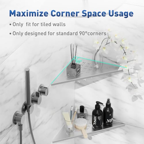 lives 2 Pack Shower Corner Shelves, 304 Stainless Steel Corner Shower Shelf for Tiled Wall, 10" Slot Design Bathroom Shelf Organizer (Silver, Cross) - color: Silver-cross Pattern, size: Triangle-2pcs