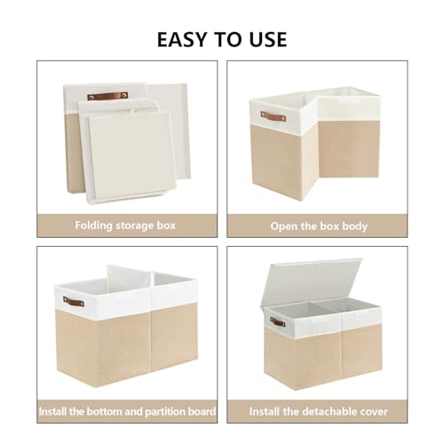 Bagnizer Large Toy Storage Box with Lids, Collapsible Sturdy Baby Storage Organizer Chest Bin Basket for Kids, Boys, Girls, Playroom, Nursery, Bedroom, Closet 25"x13"x16" (Beige and White) - color: Beige and White