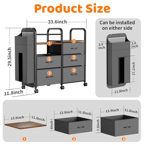 Baby Diaper Caddy Organizer Cart - Bedside Cart with Drawers & Side Storage, Nursery Essentials Stuff & Clothes Organization, 3 Tier Rolling Carts with Wheels for Nursery, Bedroom, Easy to Assemble