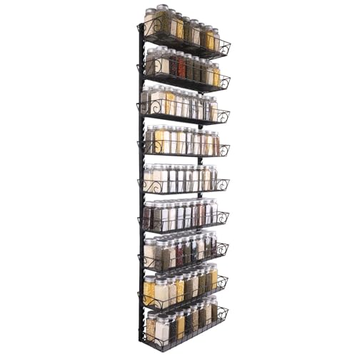 SWOMMOLY Adjustable Wall Mount Spice Rack, 9-Tier Dual-use (Multi-use) Organizer, Black - color: Black, size: 9-Tier