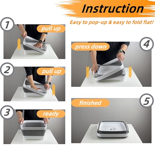 GIMWA Collapsible Wash Basin with Drain Plug - 2.4 Gallon Foldable Kitchen Sink for Baby Bottles, RV Camping, Space-Saving Dish Tub (Gray) - color: Gray