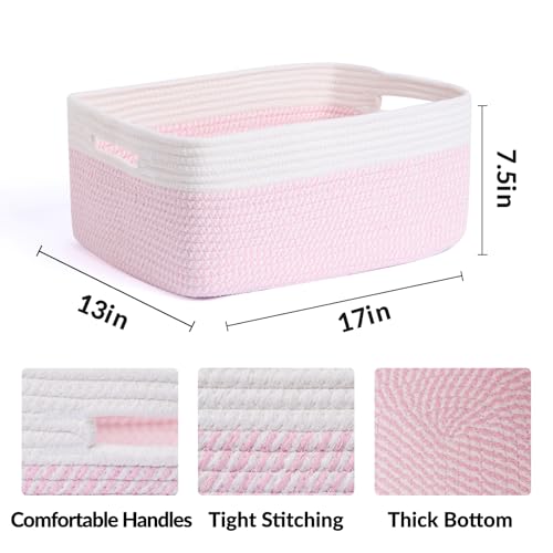 MiniArk Large Storage Baskets for Shelves, Closet Organizers Bins for Clothes Blanket Towels, Baby Nursery, Toy Baskets Box, Woven Rope Baskets, 17 x 13 x 7.5”, 2 Packs Woven Pink - color: Woven Pink, size: 2pcs-L17×W13×H7.5"