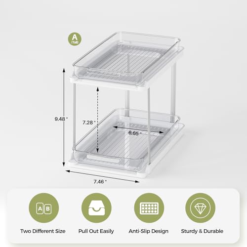 Delamu 2-Tier Bathroom Under Sink Organizers and Storage, Pull Out Cabinet Drawers with Anti-Slip Design, Multi-Purpose Storage for Kitchen, Pantry, Bathroom & Home Organization, White, 1 Pack - color: White