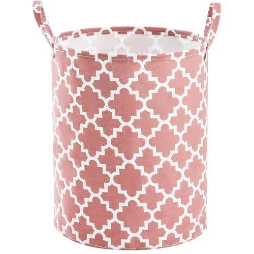 TECHMILLY 63L Large Laundry Basket with Long Handles, Collapsible Kids Laundry Hamper, Toy Storage Basket for Nursery, Bedroom Decor for Baby Girls and Boys (Pink Lattice) - color: Pink Moroccan Lattice, size: 1 Pack
