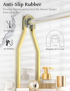 YASONIC Never-Rust Aluminum Hanging Shower Caddy – Over-the-Showerhead Organizer with 10 Hooks for Razor and Sponge – Includes Soap Basket – Gold - color: Gold