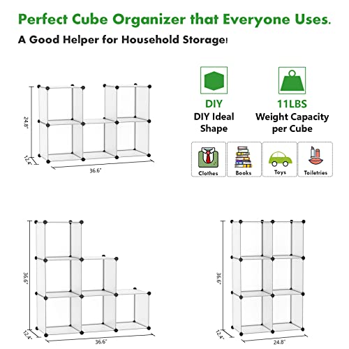 C&AHOME Cube Storage Organizer, 6-Cube Shelves Units, Closet Cabinet, DIY Plastic Modular Book Shelf, Ideal for Bedroom, Living Room, Office, 36.6" L x 12.4" W x 36.6" H Translucent White SBTM3506A - color: Translucent White