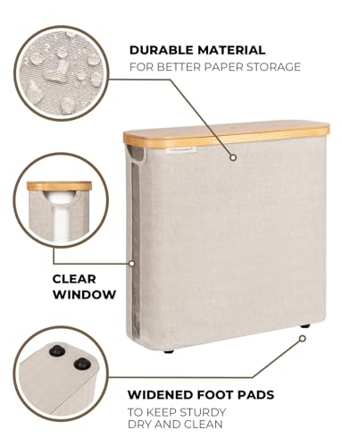 StorageWorks Large Toilet Paper Storage with Bamboo Lid, Toilet Paper Holder Basket for Up to 12 Mega or 16 Regular Size Rolls, Paper Storage Baskets for Bathroom, Light Khaki, 1 Pack - color: Light Khaki, size: Large