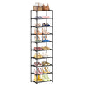 Autonomier 10 Tier Tall Shoe Rack, Non-Woven Fabrics Compact Narrow Shoe Stand Shelf, Vertical Small Space Saving Storage Organizer for Closet Floor, Front Door Entrance, Entryway, Black - size: 10-Tier