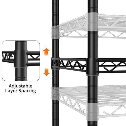 SINGAYE 4 Small Shelves Storage Shelf Wire Shelving Unit Metal Shelf Adjustable Organizers Storage Shelving with Wheels for Bathroom Laundry Room Kitchen Pantry11.5”D x 17.5”W x 30.5”H Black - color: Black, size: 4Tier/11.5"D X 17.5"W X 45"H