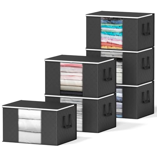 SpaceAid 6 Pack 90L Clothing Storage Bags, Heavy Duty Closet Storage Bins, Extra Large Moving bags, Storage Containers for Clothes, Blankets, Comforters, and Pillows - Black - color: Black, size: 6 Pack