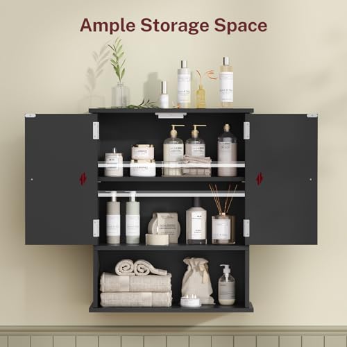 TEENFON Bathroom Wall Cabinet, Over The Toilet Space Saver Storage Cabinet with Barn Doors & Adjustable Shelf, Hanging Medicine Cabinet, Black UNGGX003HV1 - color: Black