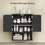 TEENFON Bathroom Wall Cabinet, Over The Toilet Space Saver Storage Cabinet with Barn Doors & Adjustable Shelf, Hanging Medicine Cabinet, Black UNGGX003HV1 - color: Black