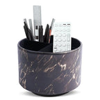 Round Leather Art Supply Organizer,Remote Control Holder,360-degree Rotating Pen Organizer with 4 Compartments(1-Marble Black Gold) - color: 1-Marble Black Gold