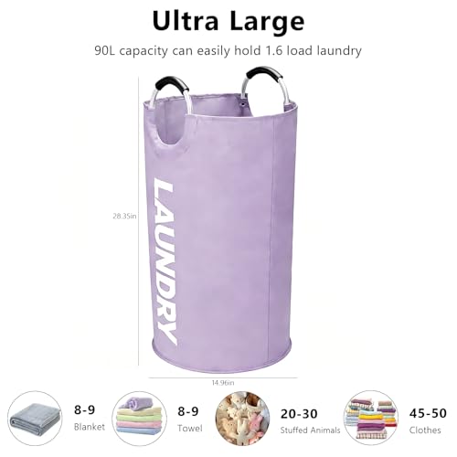 A large 90 liter laundry basket that can be folded for easy carrying. Suitable for bathrooms, laundry rooms, and travel (Purple) - color: Purple