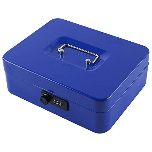 KYODOLED Large Cash Box with Combination Lock,Safe Metal Box for Money, Storage Lock Box with Money Tray,9.84"x 7.87"x 3.54" Blue Large - color: Blue, size: Large