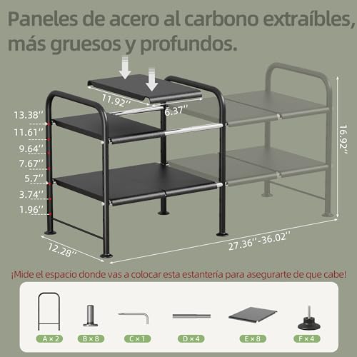 NETEL Under Sink Organizers and Storage,2 Tier Shelf Under Bathroom Sink,Cabinet Organizer with 8 Removable Carbon Steel Panels，Partition Height Adjustable,(27.36-36.02)" W x 12.28" D x 16.93" H - size: 8 thickened iron plates(12.28"deep)