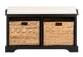SAFAVIEH Home Collection – Freddy Black Storage Bench with Wicker Baskets & Cushion, Entryway Seating Bench, Fully Assembled (AMH5736B) - color: Black