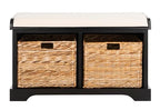 SAFAVIEH Home Collection – Freddy Black Storage Bench with Wicker Baskets & Cushion, Entryway Seating Bench, Fully Assembled (AMH5736B) - color: Black