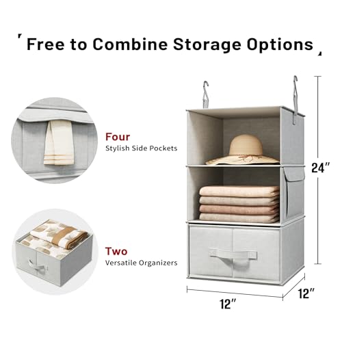 Vailando 3-Shelf Hanging Closet Organizer, Set of 2 Hanging Shelves with 2 Drawers for Wardrobe, Nursery, Baby Clothes Storage and Organization, Silver Gray - color: Silver Gray, size: 3-Shelf Set of 2