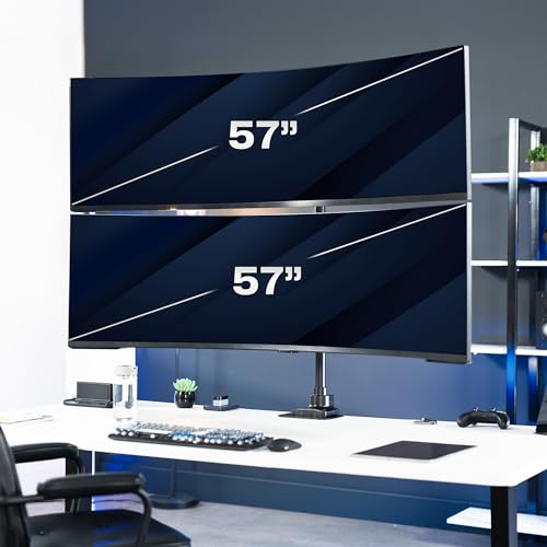 VIVO Dual Vertically Stacked Ultra-Wide Monitor Desk Mount for up to 57 inch Screens, Heavy Duty Adjustable Stand for 2 Ultrawides, 59.4 lbs Capacity, Black, STAND-V257R - color: Black, size: up to 57" screens