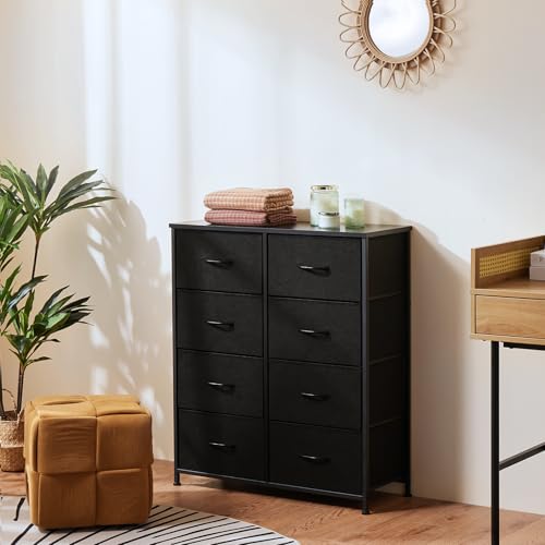 OLIXIS 8 Drawer Dresser for Bedroom, Wide Fabric Storage Tower with Wooden Top and Metal Frame, Closet Chest Organizer Furniture, Living Room Hallway, Black - color: Black, size: 11.8"D x 31.5"W x 36.4"H (8 Drawers)
