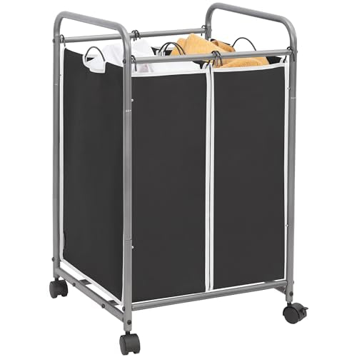 STORAGE MANIAC Laundry Sorter 2 Section, 90 L Gal Laundry Hamper with Wheels, Clothes Basket Separator Sorter, 2 Bag Clothes Cart with Wheels and Removable Bags for Closet, Dorm, Collage, Black - color: Black, size: 2 Section