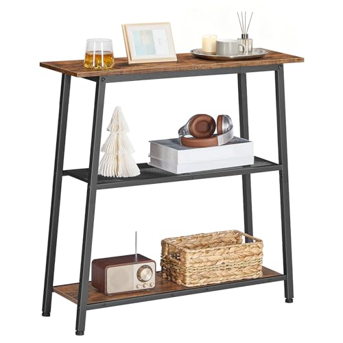 HOOBRO Narrow Console Table, 3-Tier Small Entryway Table with Storage Shelves, Behind Couch Sofa Table, Hallway Table for Entryway, Foyer, Hallway, Living Room, Rustic Brown and Black BF62XG01 - color: Rustic Brown + Black