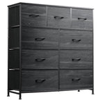 WLIVE 9-Drawer Dresser, Fabric Storage Tower for Bedroom, Entryway, Closet, Tall Chest Organizer Unit with Fabric Bins, Steel Frame, Wood Top, Easy Pull Handle, Charcoal Black Wood Grain Print - color: Charcoal Black Wood Grain Print