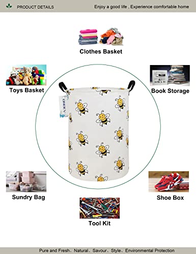 Cute Bee Laundry Basket, Collapsible Laundry Hamper for Girls, Sweet Honey Bee Round Storage Bin, Waterproof Toy Storage for Kids Room, Nursery, Playroom, New Parent Gift (Bee) - color: Round Bee