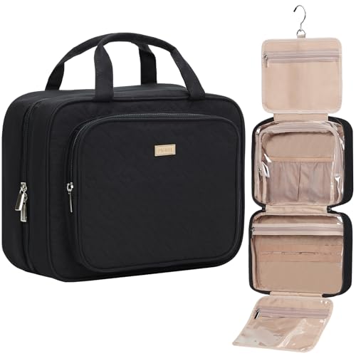 NISHEL Travel Toiletry Bag for Women, Makeup Essentials Organizer, Hanging Case for Accessories, Cosmetics, Large Size, Black - color: Black, size: Large