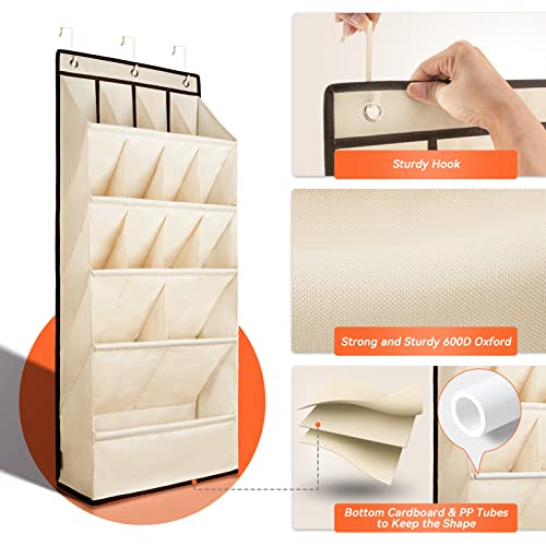FENTEC 1 Pack Over the Door Shoe Organizers, Hanging Shoe Organizer with Large Deep Pocket Shoe Holder for Closet Shoes Rack for Wall, Over Door Shoe Storage Hold up to 18 Pairs Shoes, Beige - color: BEIGE-(18+ Pairs), size: 1 Pack