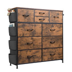 WLIVE Fabric Dresser for Bedroom with 10 Drawers, Chest of Drawers with Side Pockets and Hooks, Sturdy Metal Frame, Drawers Organizer Unit for Living Room, Hallway, Rustic Brown Wood Grain Print - color: Rustic Brown Wood Grain Print
