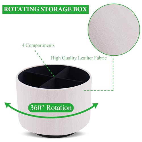 Round Leather Art Supply Organizer,Remote Control Holder,360 Degree Spinning,Multi-Functional Pencil Holder,4 Compartments Desktop Stationary Organizer(1-Thin Wood White) - color: 1-Thin Wood White