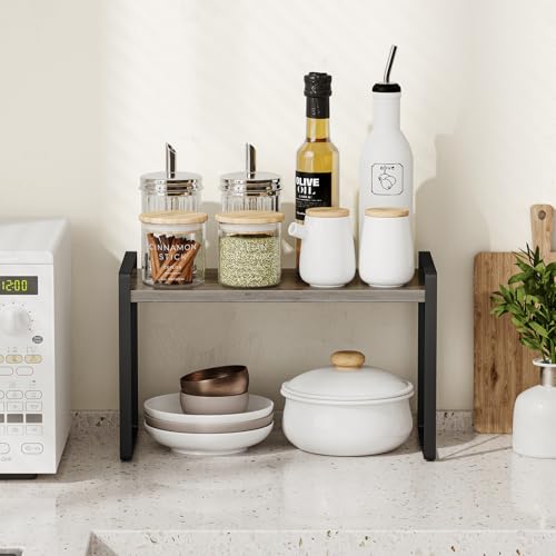 Giikin Kitchen Countertop Organizer, Wood Desk Shelf Riser, Gray Spice Rack for Kitchen Counter, Countertop, Cabinet (15.7 Inches, Gray) - color: Gray, size: 7.8"D x 15.7"W x 9.4"H