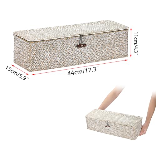 Sumnacon Extended Seagrass Storage Basket with Lid 3-Section Wicker Storage Basket,Small Woven Shelf Basket for Toiletries Tampon Storage,Seagrass Basket for Shelf Bathroom Toilet Counter,Whitewash - color: Whitewash, size: Large