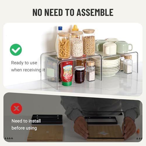 Clear Cabinet Organizer, Shelf Organizer Set of 2 for Kitchen Pantry Organizers and Storage, Display Cabinet Shelf Room Decor Countertop Desk Shelves, Patented Spice Organization for Cabinet - size: Set of 2