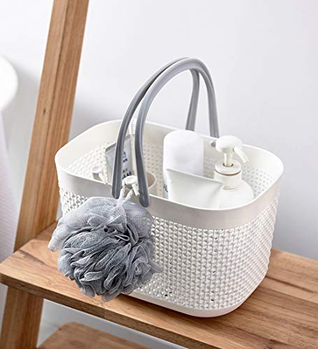 UUJOLY Plastic Organizer Storage Baskets with Handles, Shower Caddy Bins Organizer for Bathroom and kitchen（White） - color: White, size: 1 Pack